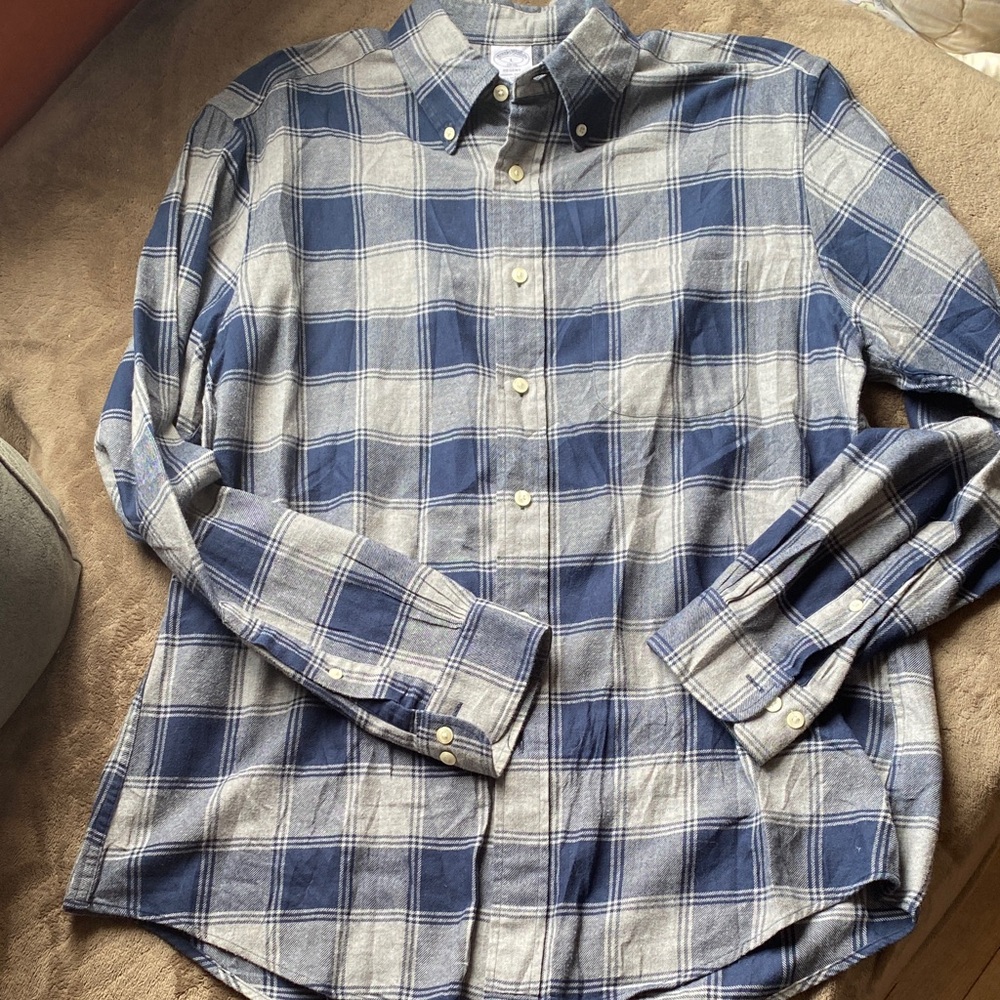 Brooks Brothers Blue and Light Gray Plaid Button-Down Shirt